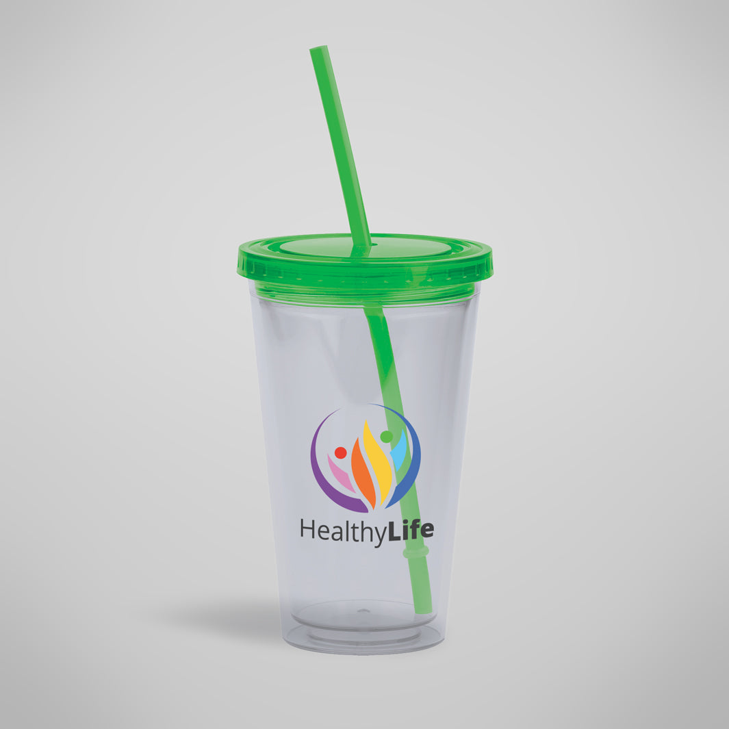Clear Acrylic Full Image Wrap Tumbler with Straw - 16 oz